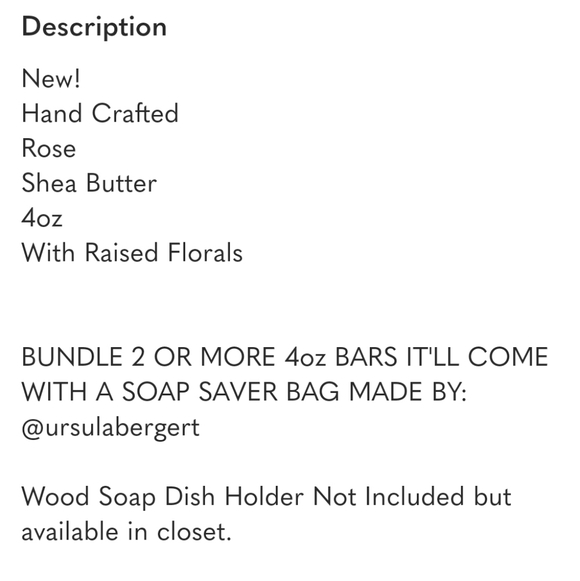 Hand Crafted Rose Shea Butter Soap 4oz Bar - Picture 2 of 4